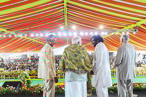 Narendra Modi with N Chandrababu Naidu and Pawan Kalyan